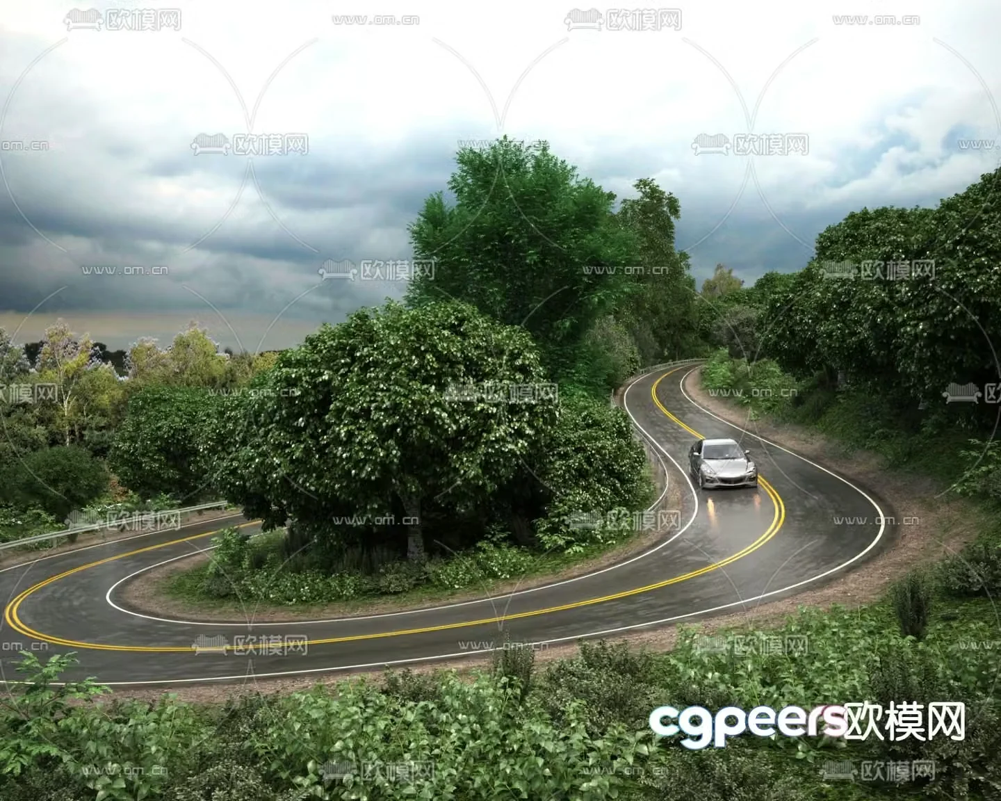 Garden landscape road landscape forest road 3d model