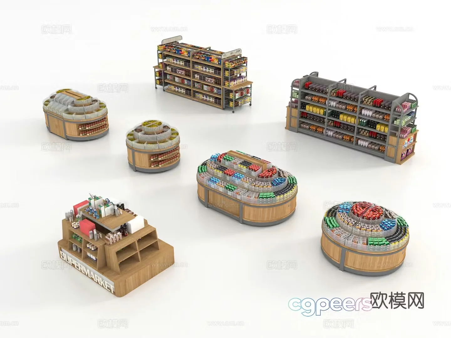 Modern supermarket shelves 3d model