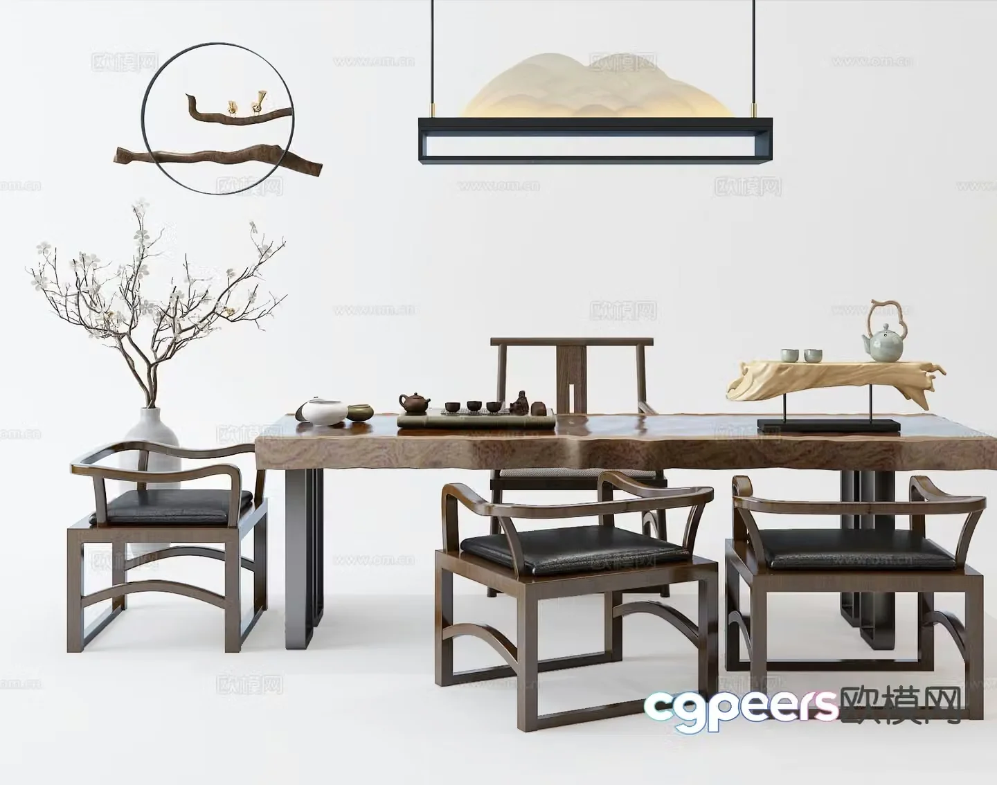 New Chinese tea table and chairs 3d model