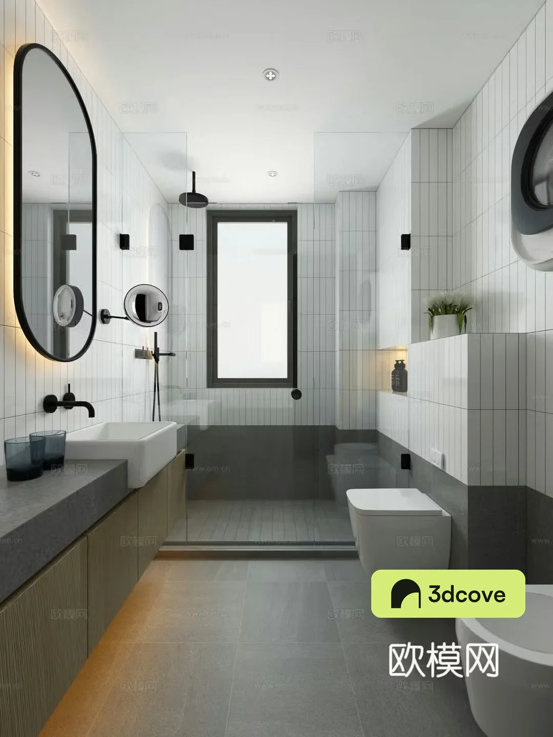 Modern bathroom wall-mounted toilet wall-mounted washing machine mirror shower mop pool