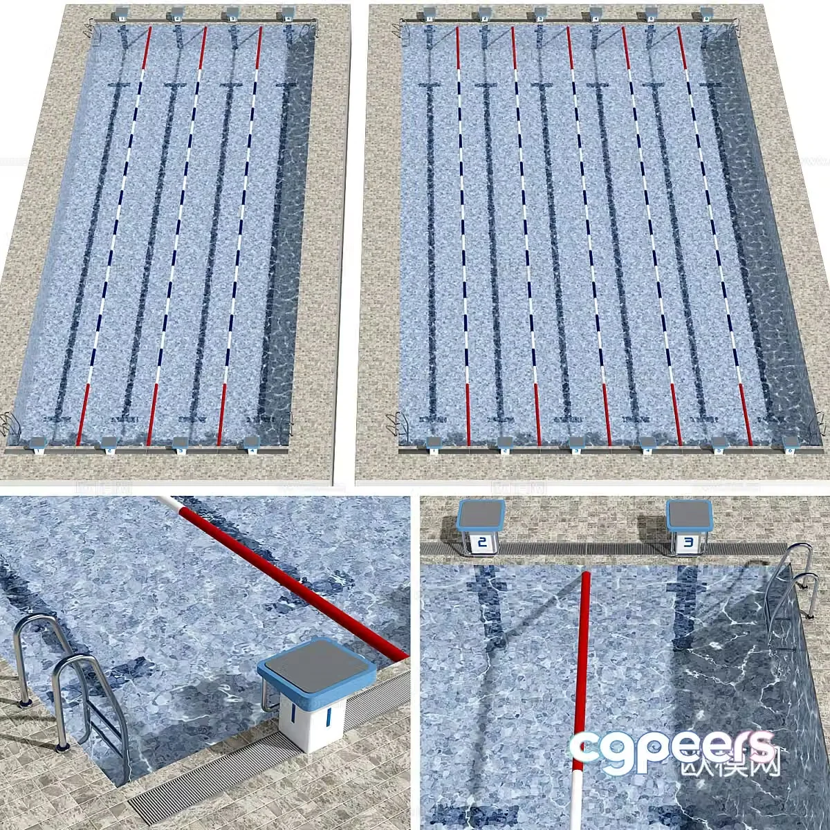 3d model of swimming pool with lanes