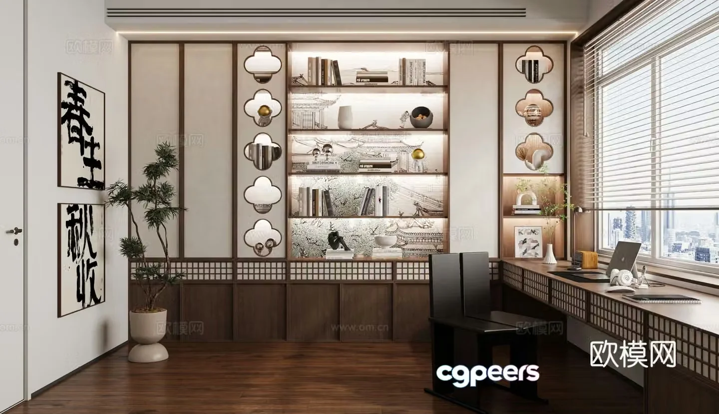 New Chinese style study 3D model