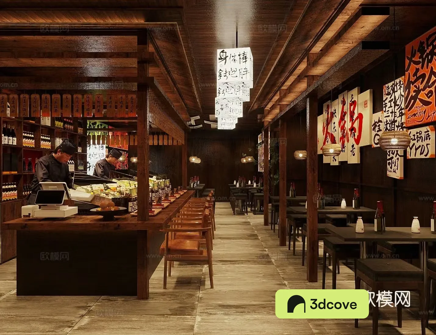 New Chinese style log tavern log style Japanese food store log style bar log style Chinese restaurant