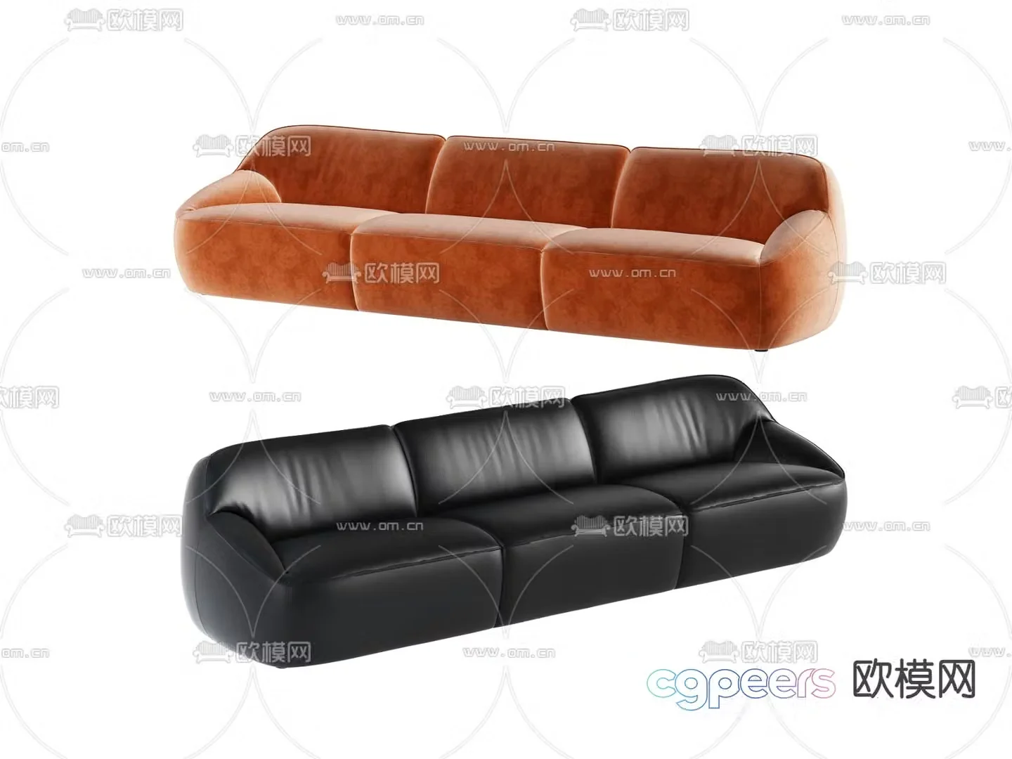Three-person sofa leather sofa 3d model