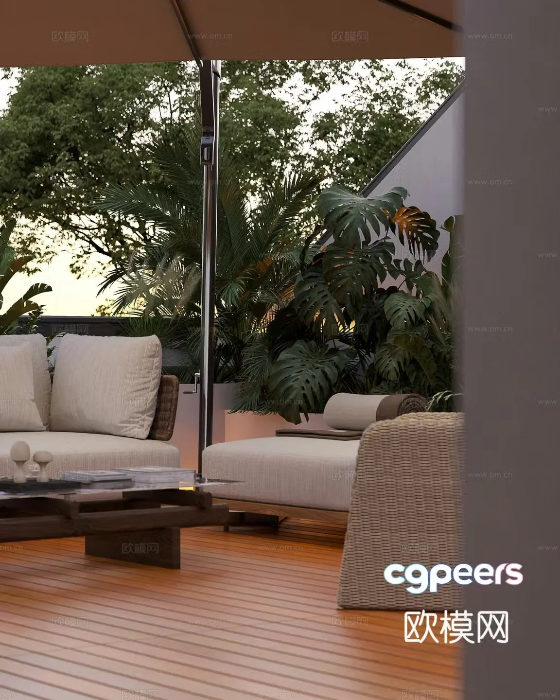 Modern roof garden balcony landscape 3D model