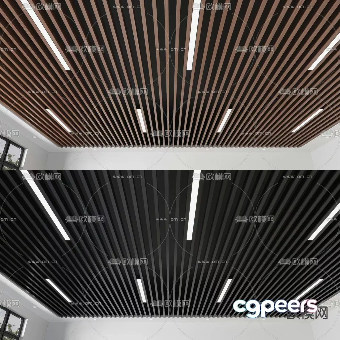 Modern Ceiling With Wood Slats 3D Model – 8688 – CORONA Render