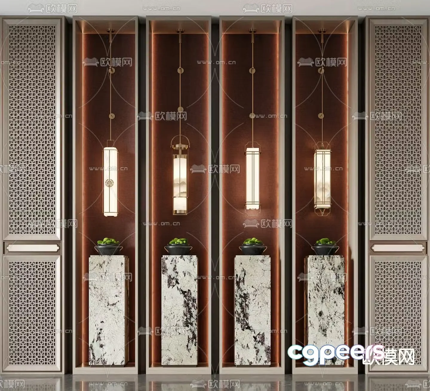New Chinese style wall lamp marble wall lamp 3d model