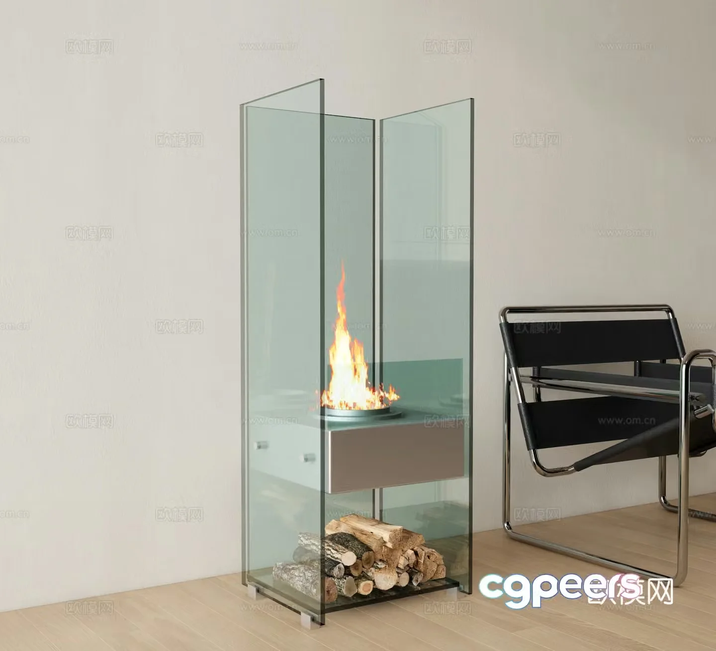 Modern fireplace mobile fireplace 3d model