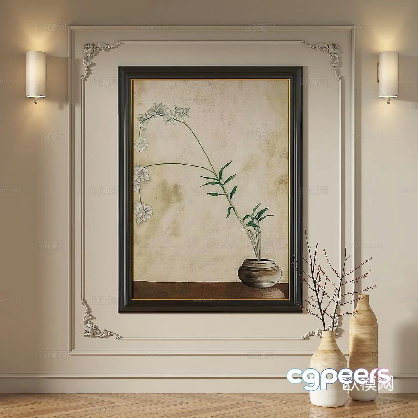French retro medieval modern European classical decorative painting 3d model