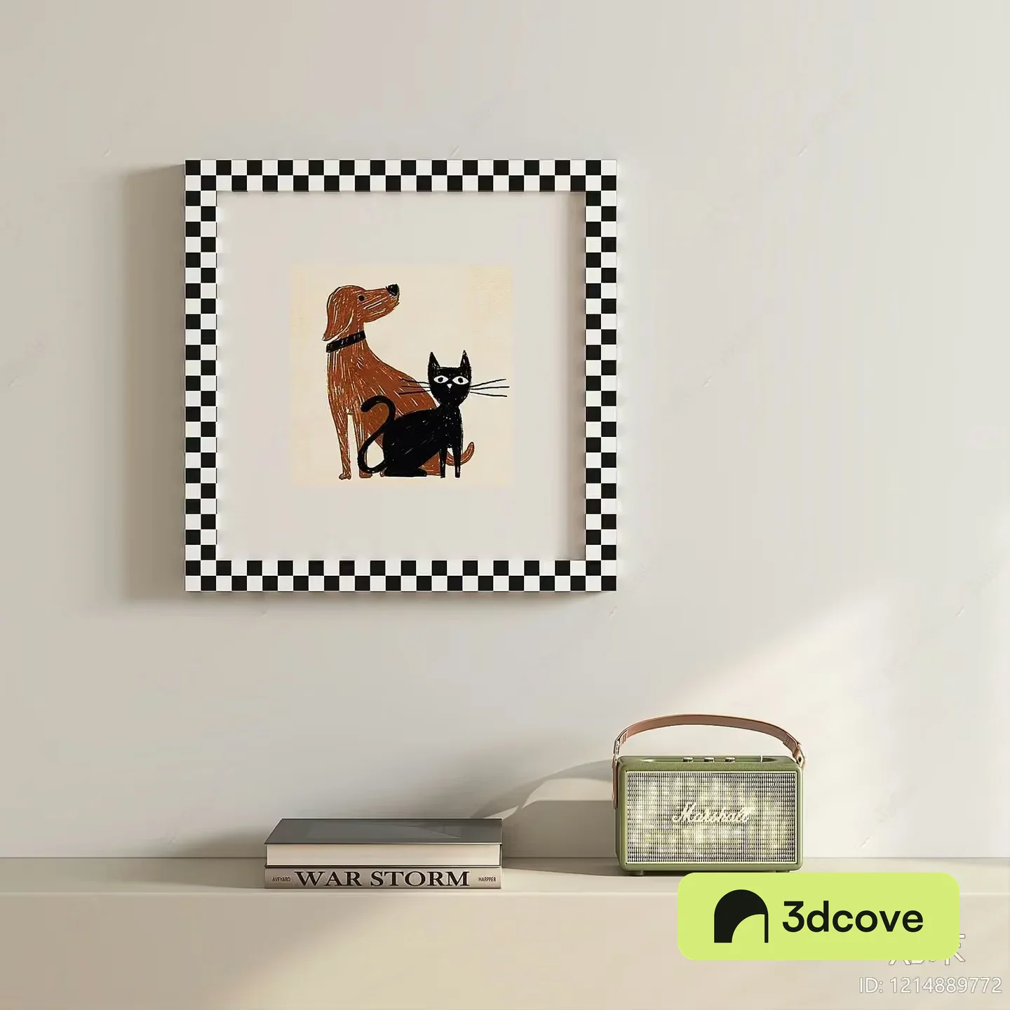 A Framed Picture Of A Dog And Cat