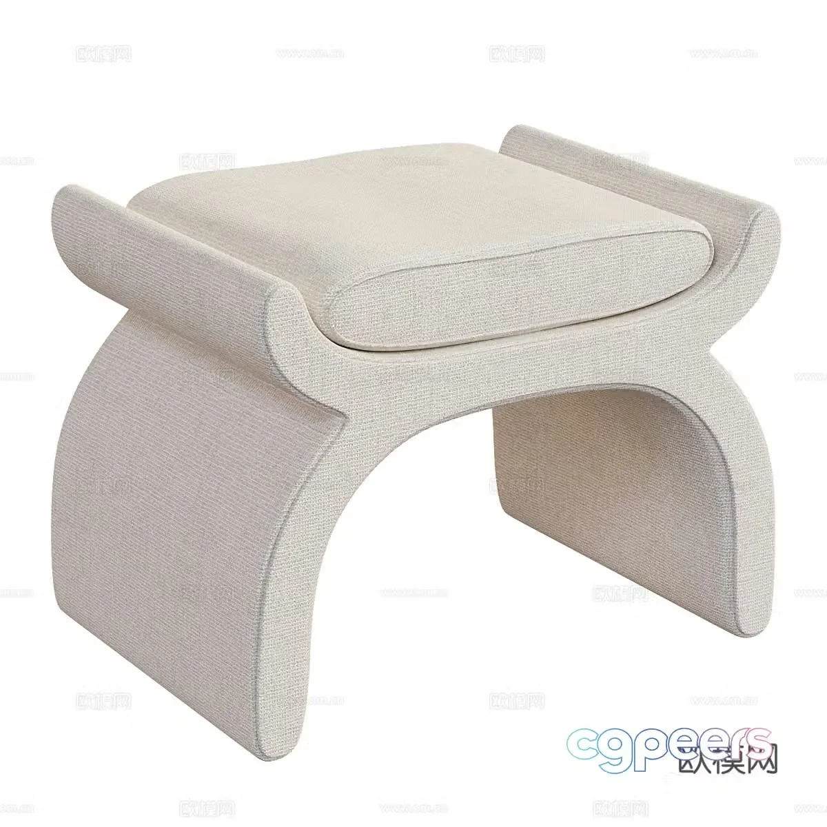 Boucle cream style stool 3d model
