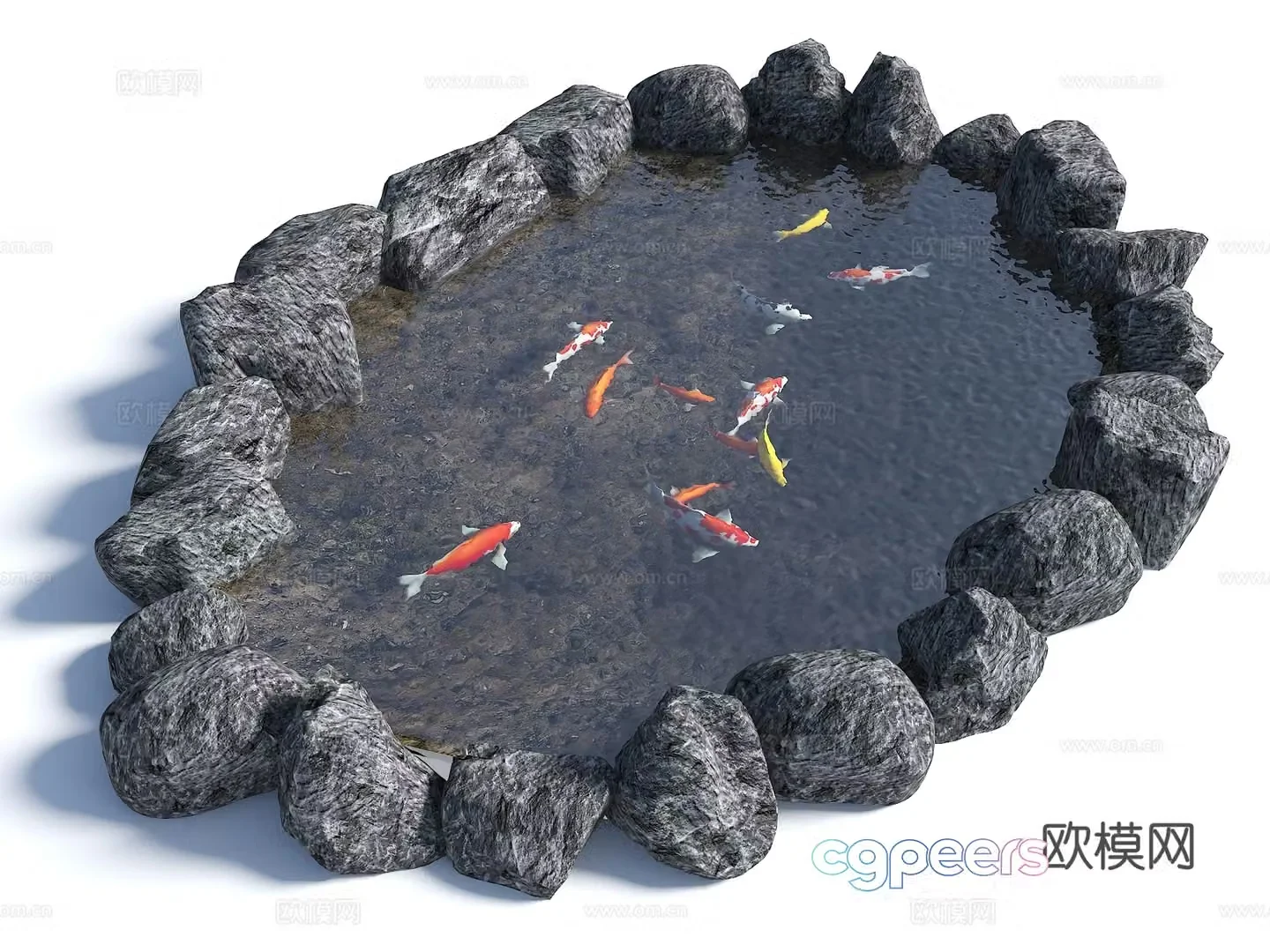 Modern ecological fish pond pool lotus pond ornamental koi pond rockery stacked waterfall waterfall 3D model