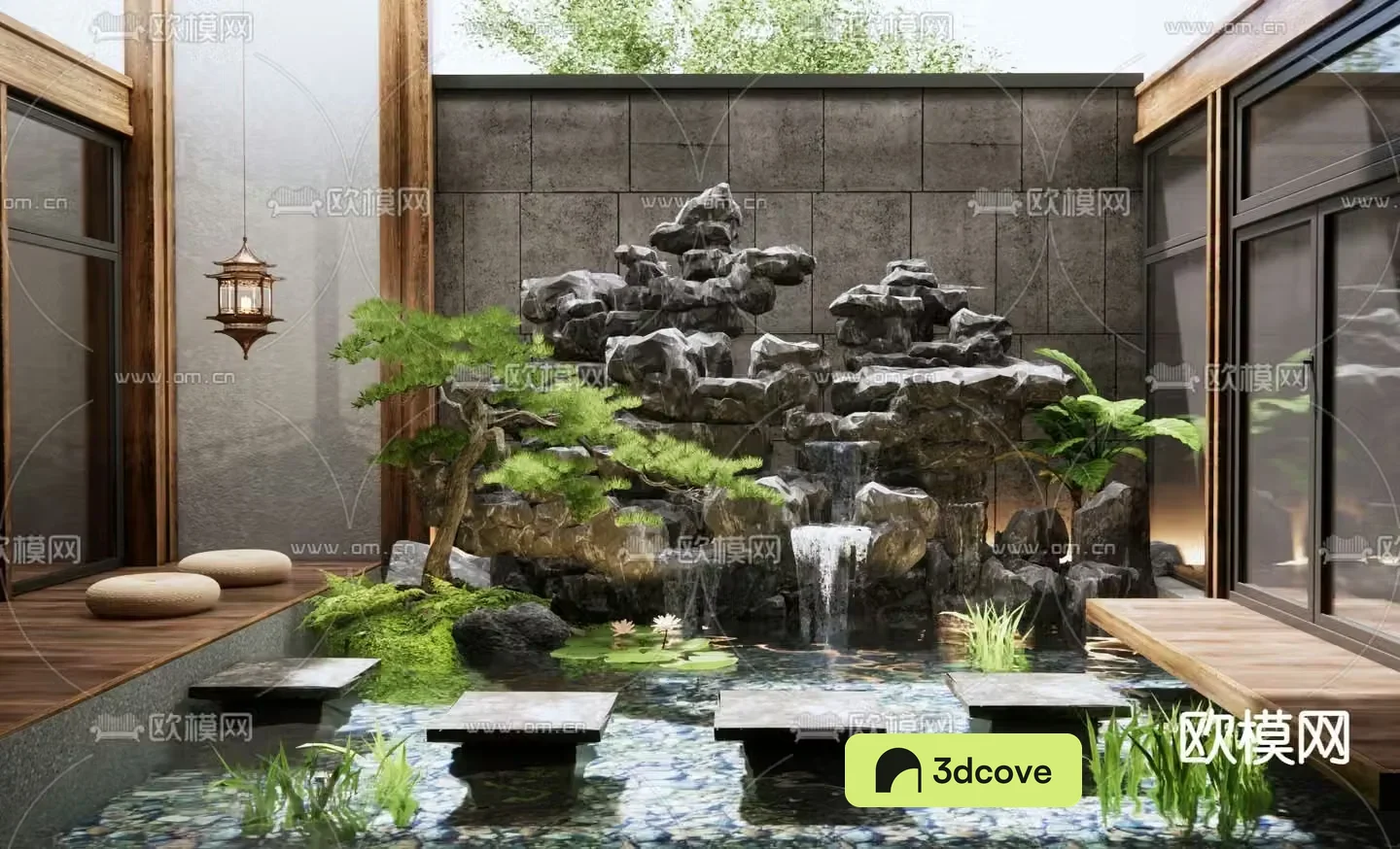 Rockery waterscape falling water landscape waterfall flowing water