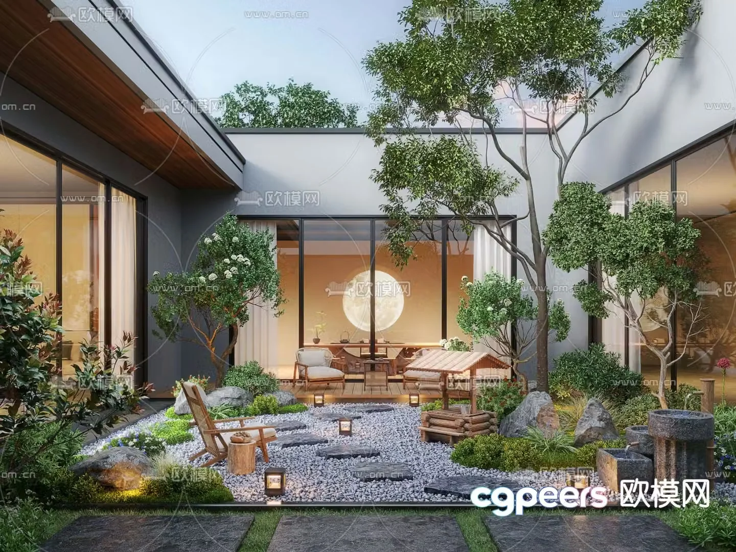 New Chinese style courtyard landscape 3D model