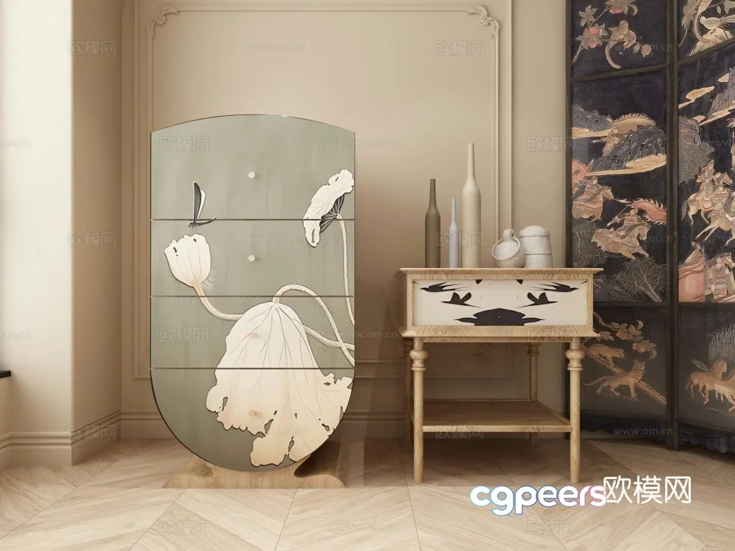 Middle style furniture chest of drawers decorative cabinet 3d model
