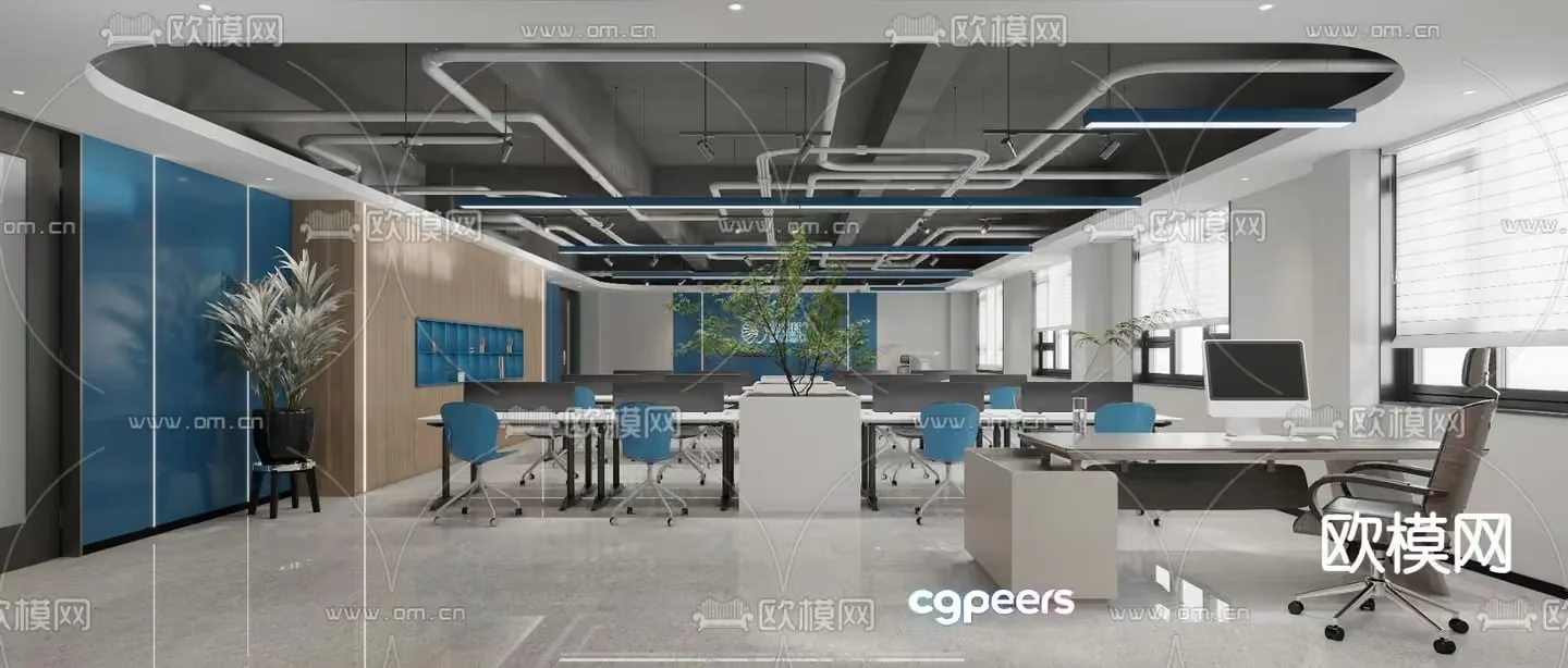 Modern Office Space 3D Model – 6064 – VRAY Render