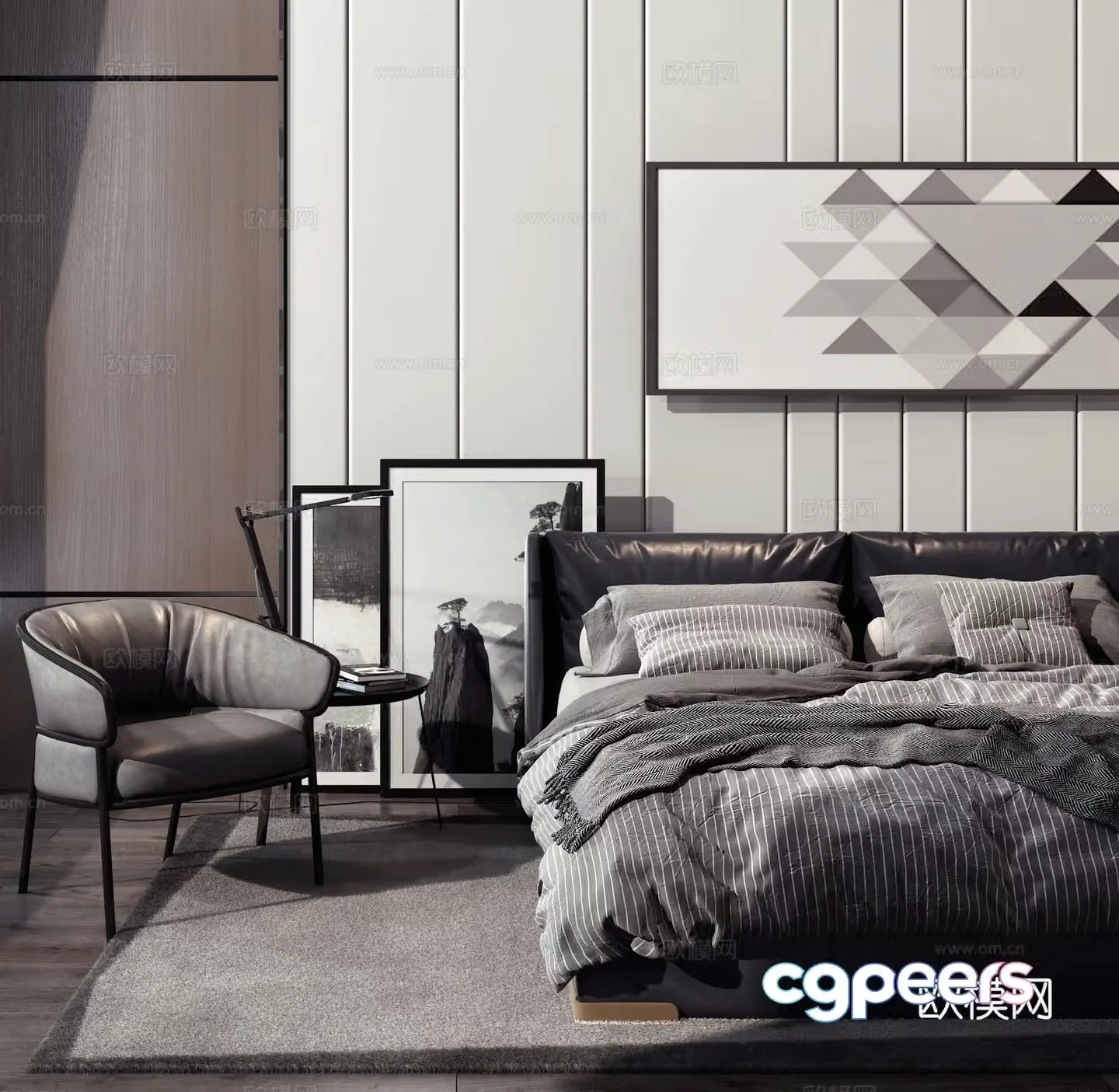 Modern style double bed model 3d model