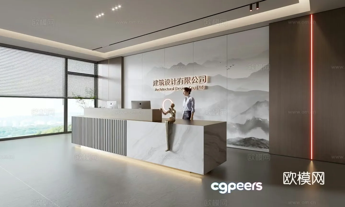 Modern company front desk reception area bar reception desk service desk company front desk background 3D model