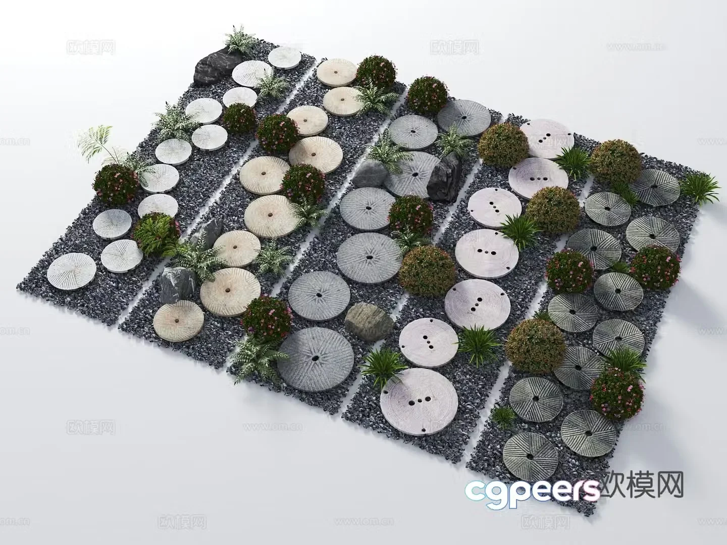 Stone grinding steps millstones stone grinding sketches landscape stepping black sand 3D model