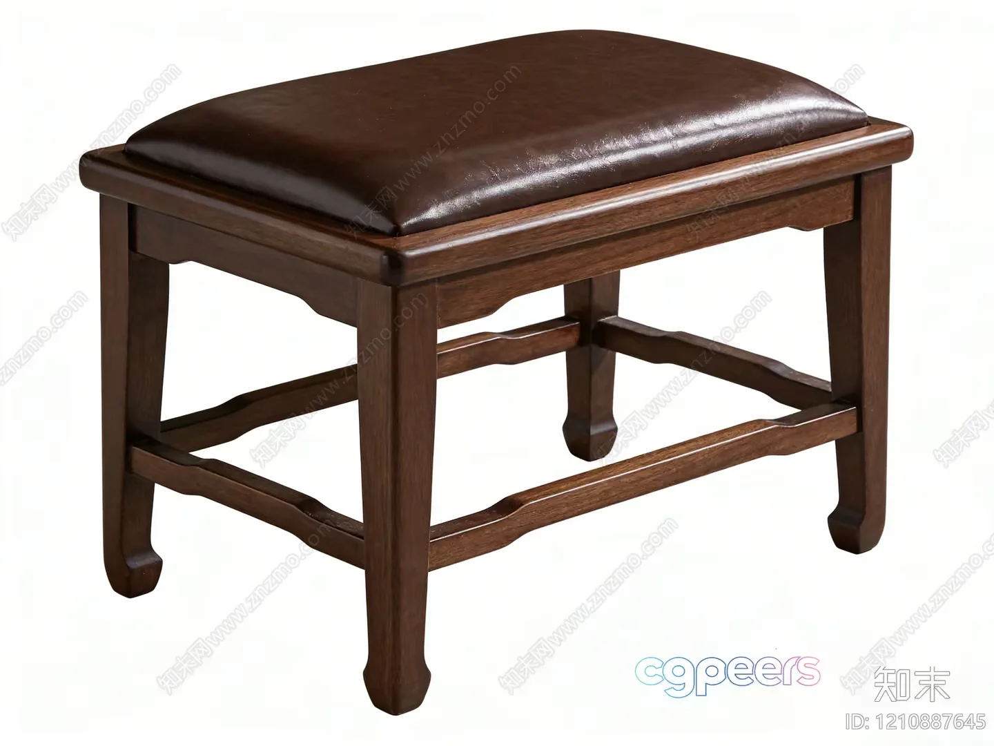 A Wooden Bench With A Leather Seat 3D Model – 17749 – VRAY Render