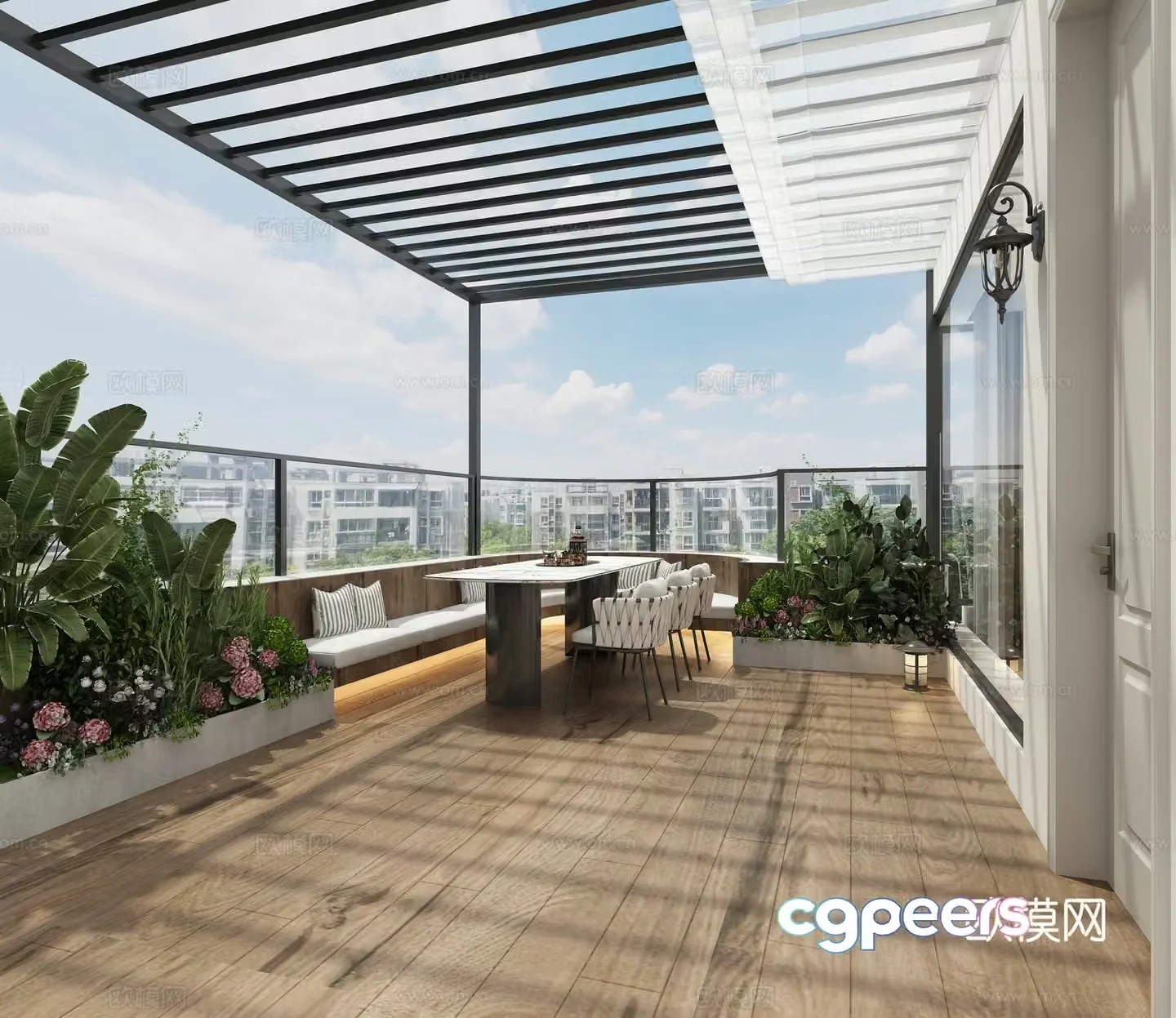 Modern villa terrace sunroom 3d model