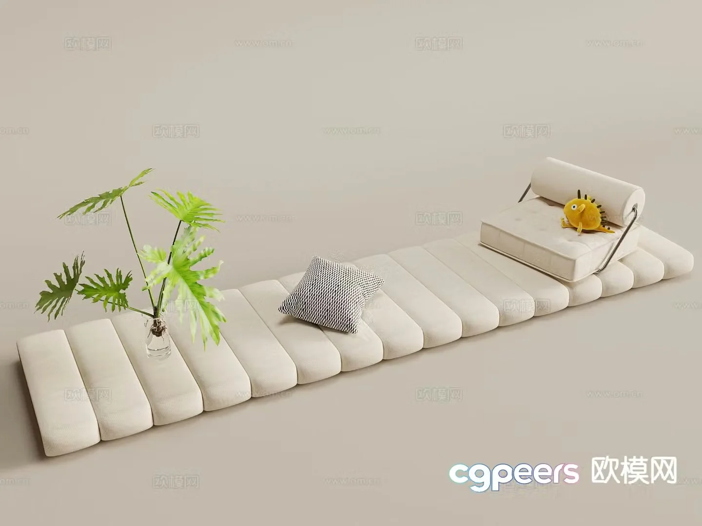 Cream wind bay window cushion cushion cushion 3d model