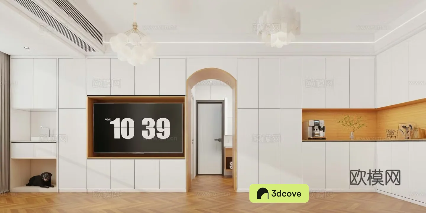 Creamy style restaurant TV wall wine cabinet shoe cabinet 3d model