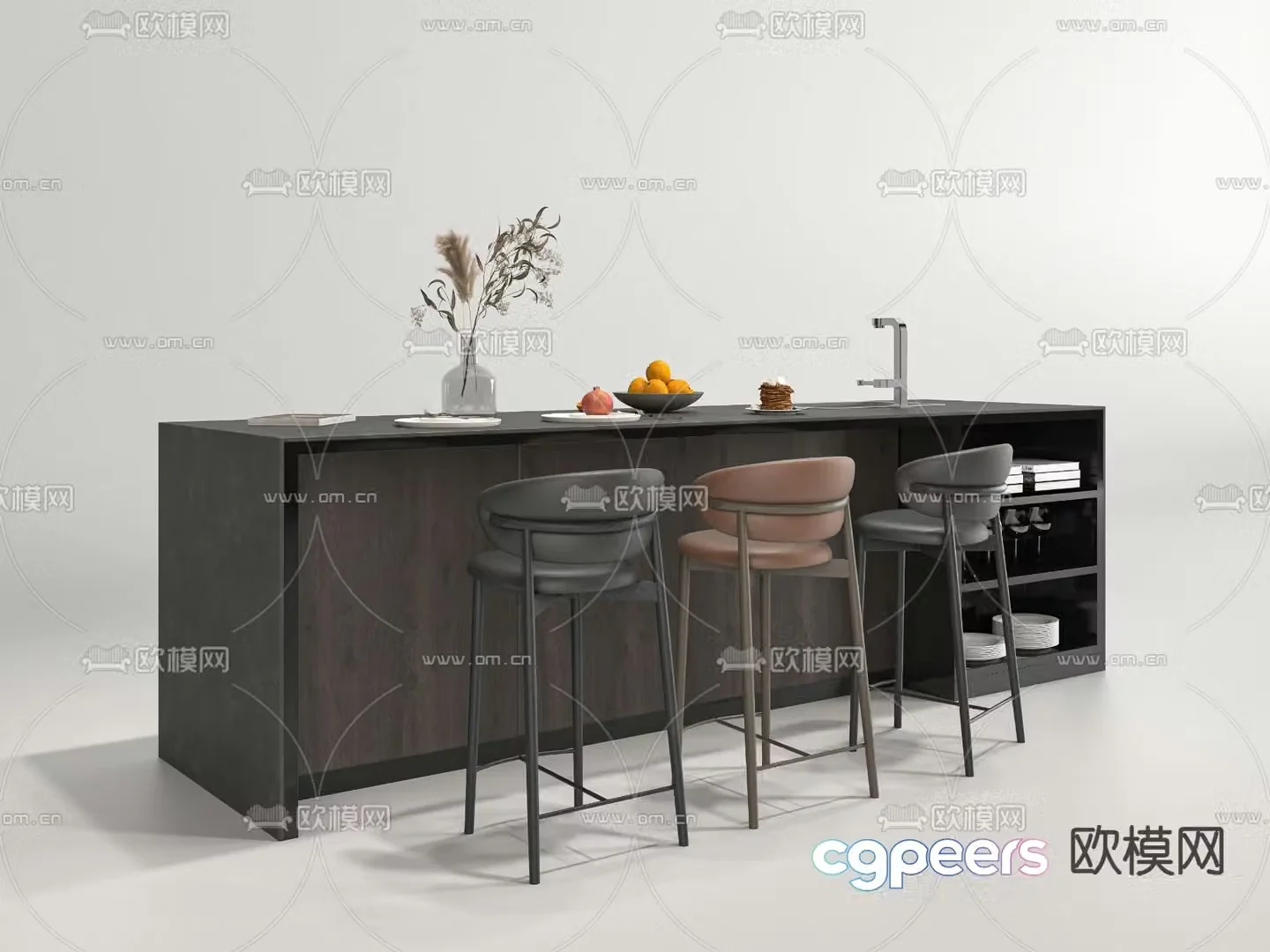 Bar Island dining table and chair 3D model