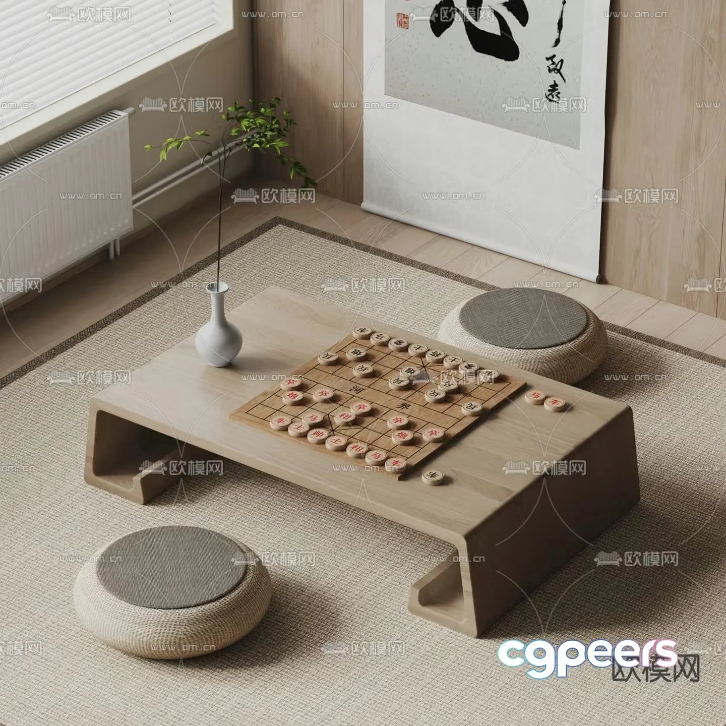 Chess table and chairs bar game chess table and board 3d model