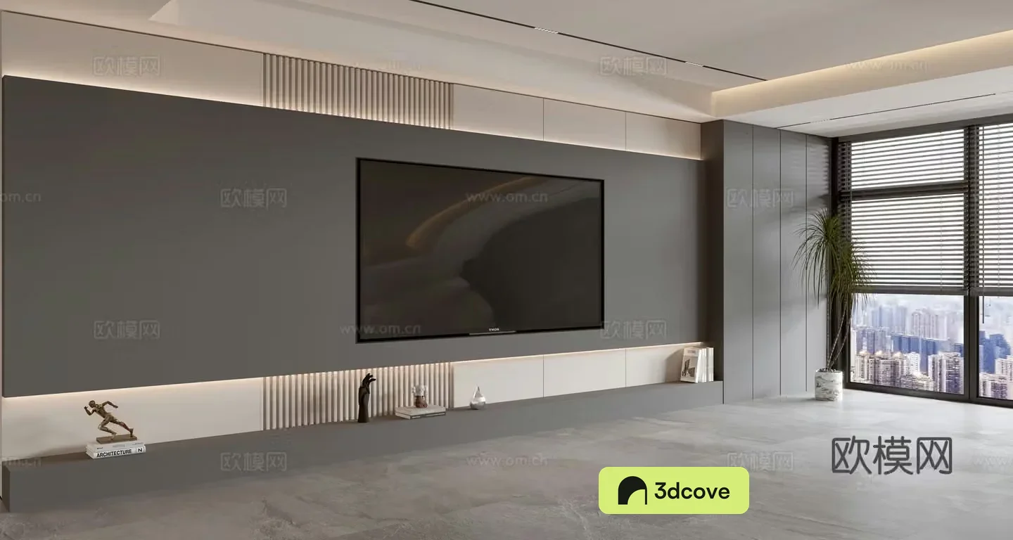Modern simple living room light luxury TV background wall full wall TV cabinet