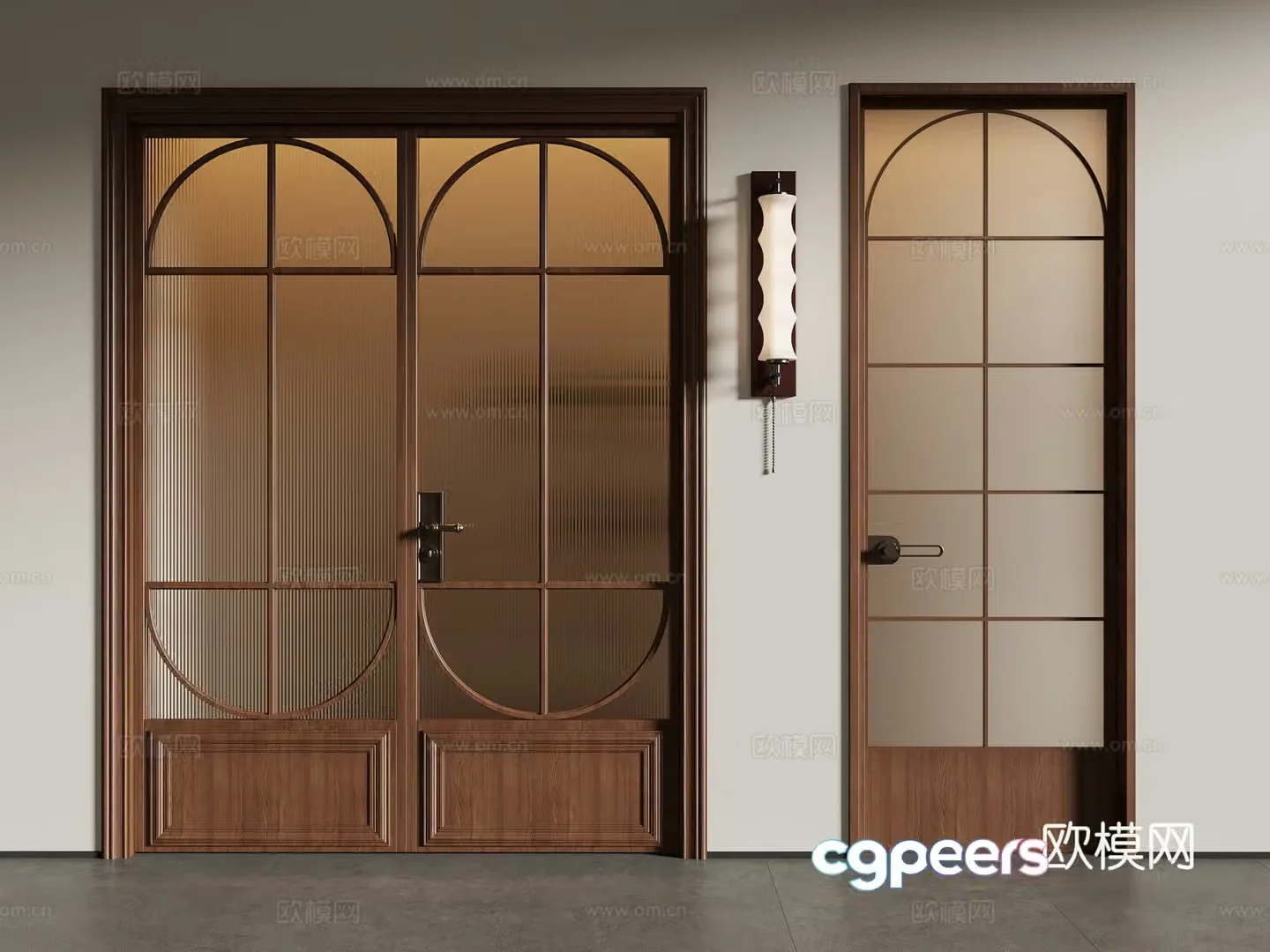 French medieval style double-opening door kitchen door glass door 3d model
