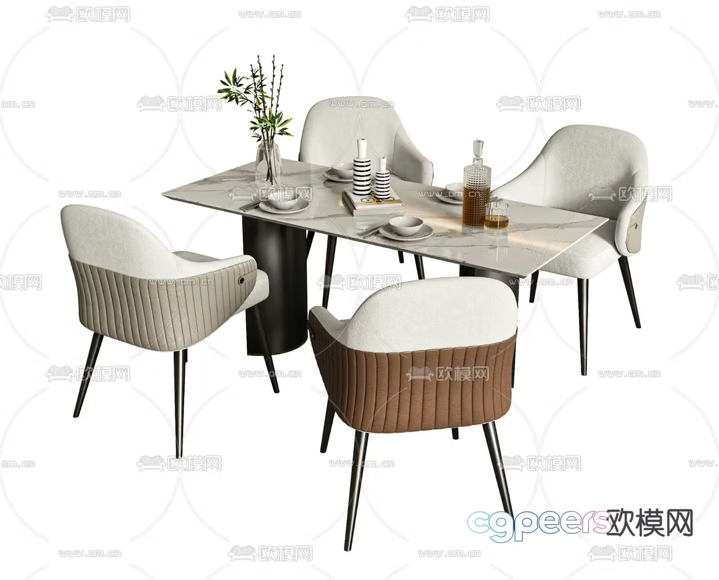 Strip dining table and chairs rock slab dining table 3d model