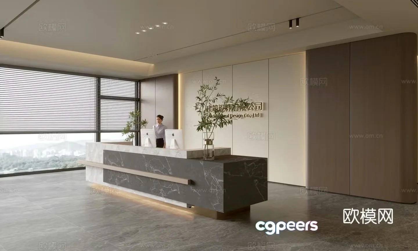 Modern company front desk reception area bar reception desk service desk company front desk background 3D model