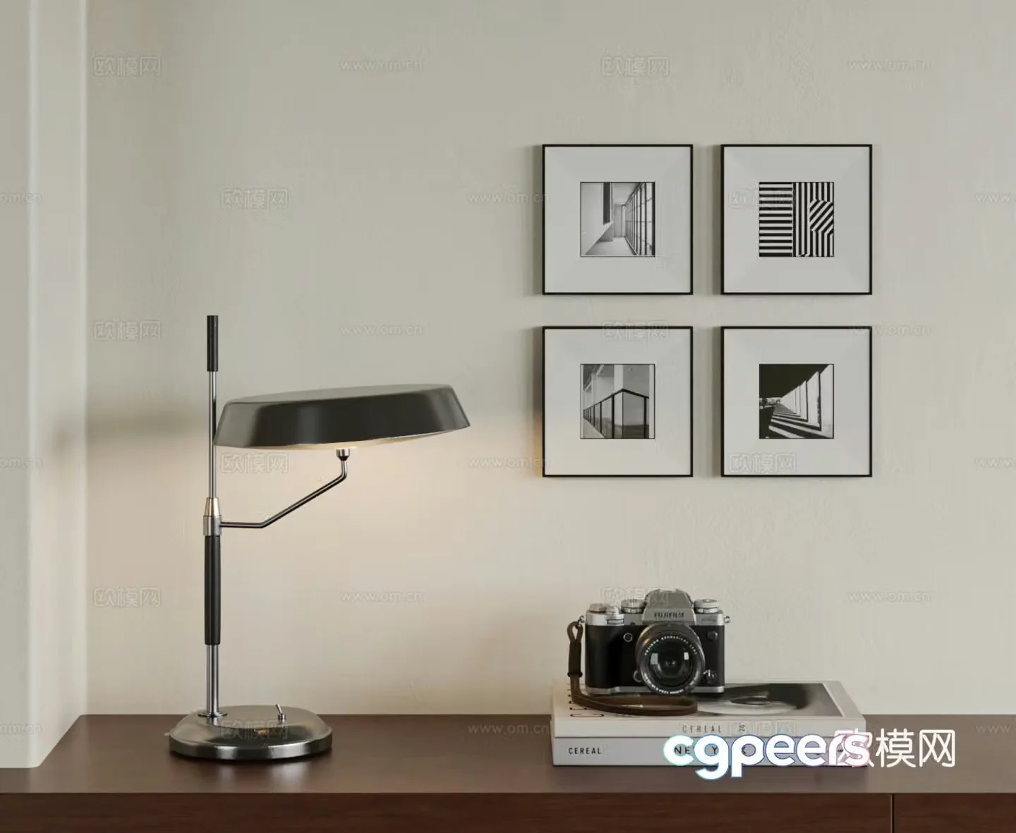 Modern desk lamp medieval style table lamp Bauhaus desk lamp retro desk lamp black and white combination hanging painting 3D model