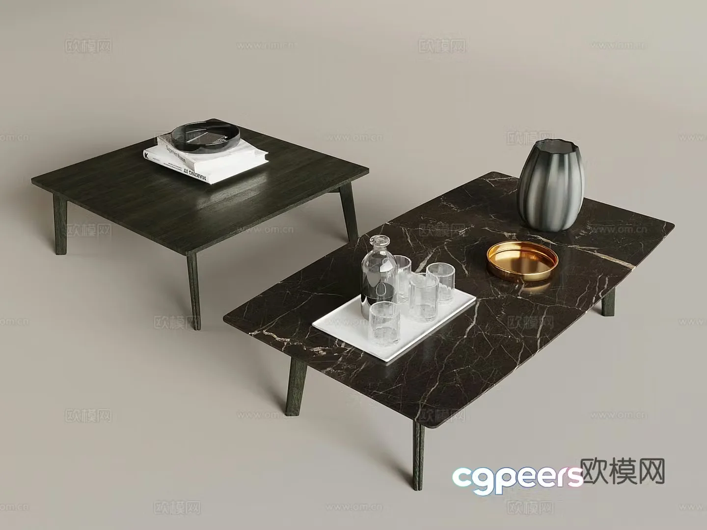 Solid wood square table coffee table marble coffee table 3D model