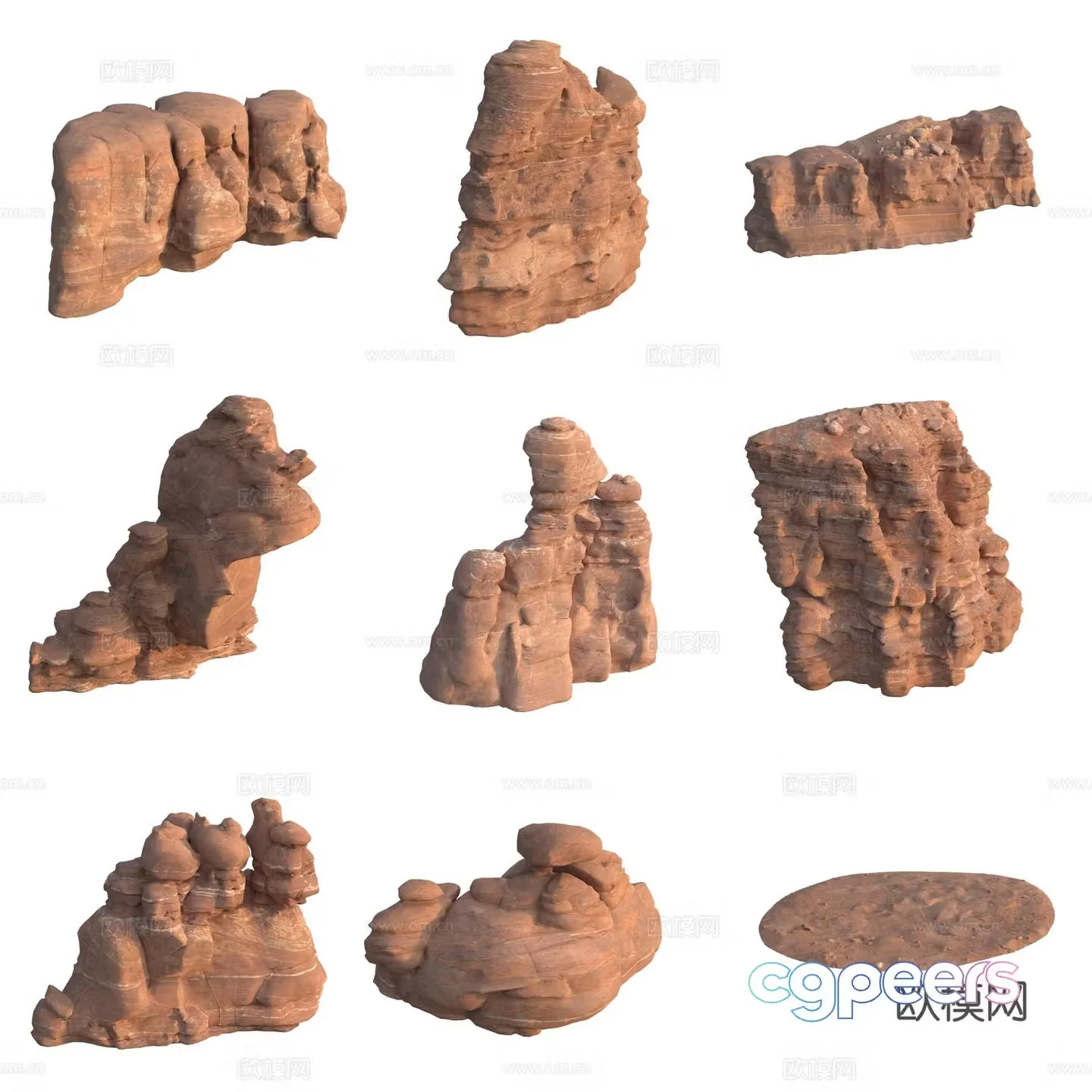 Sandstone large stone stone wall boulder 3D model