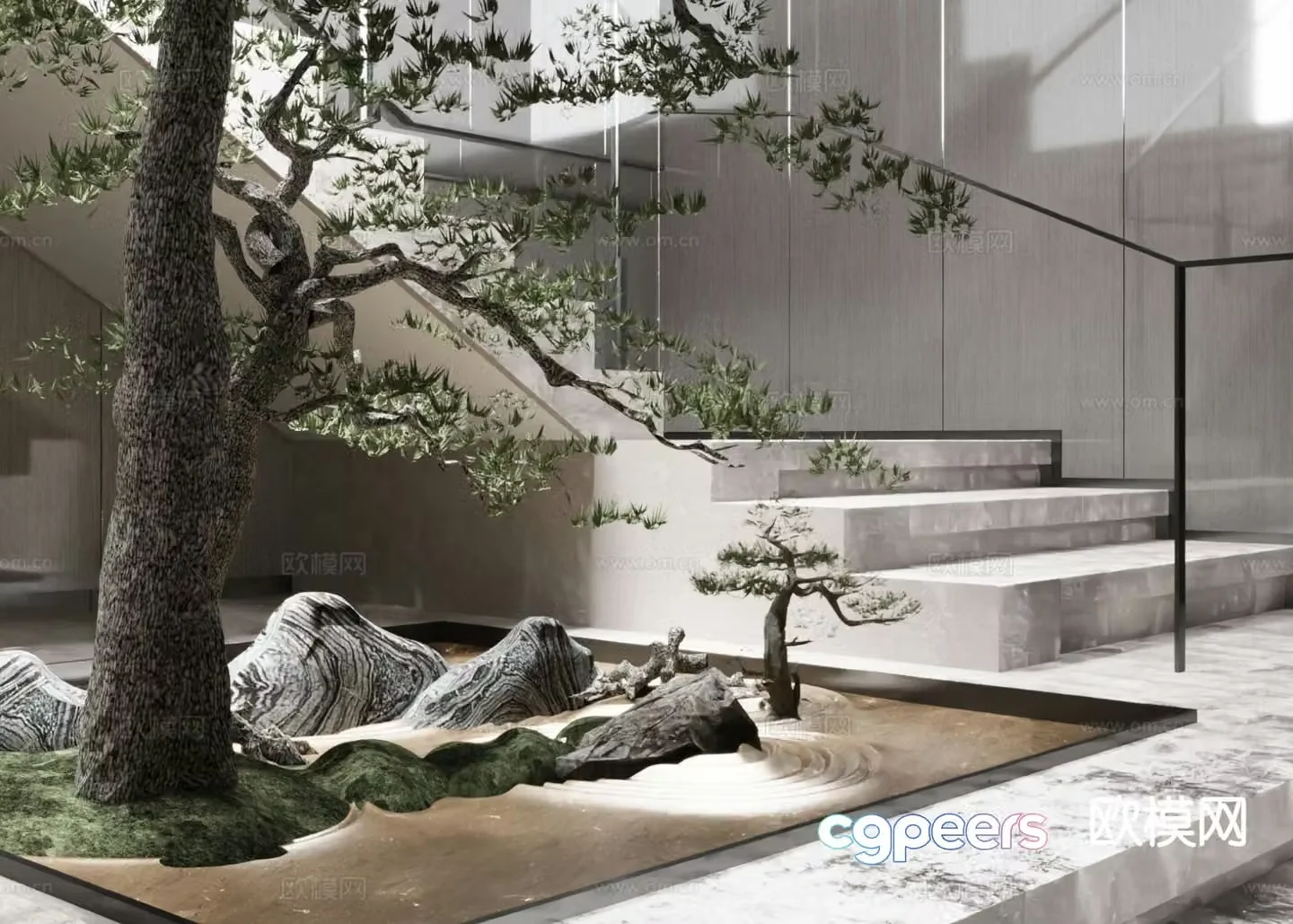 Modern interior landscape stairwell landscaping 3d model