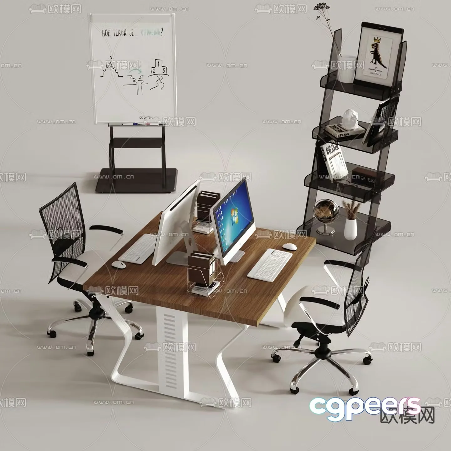 Office desk and chair position card space 3d model