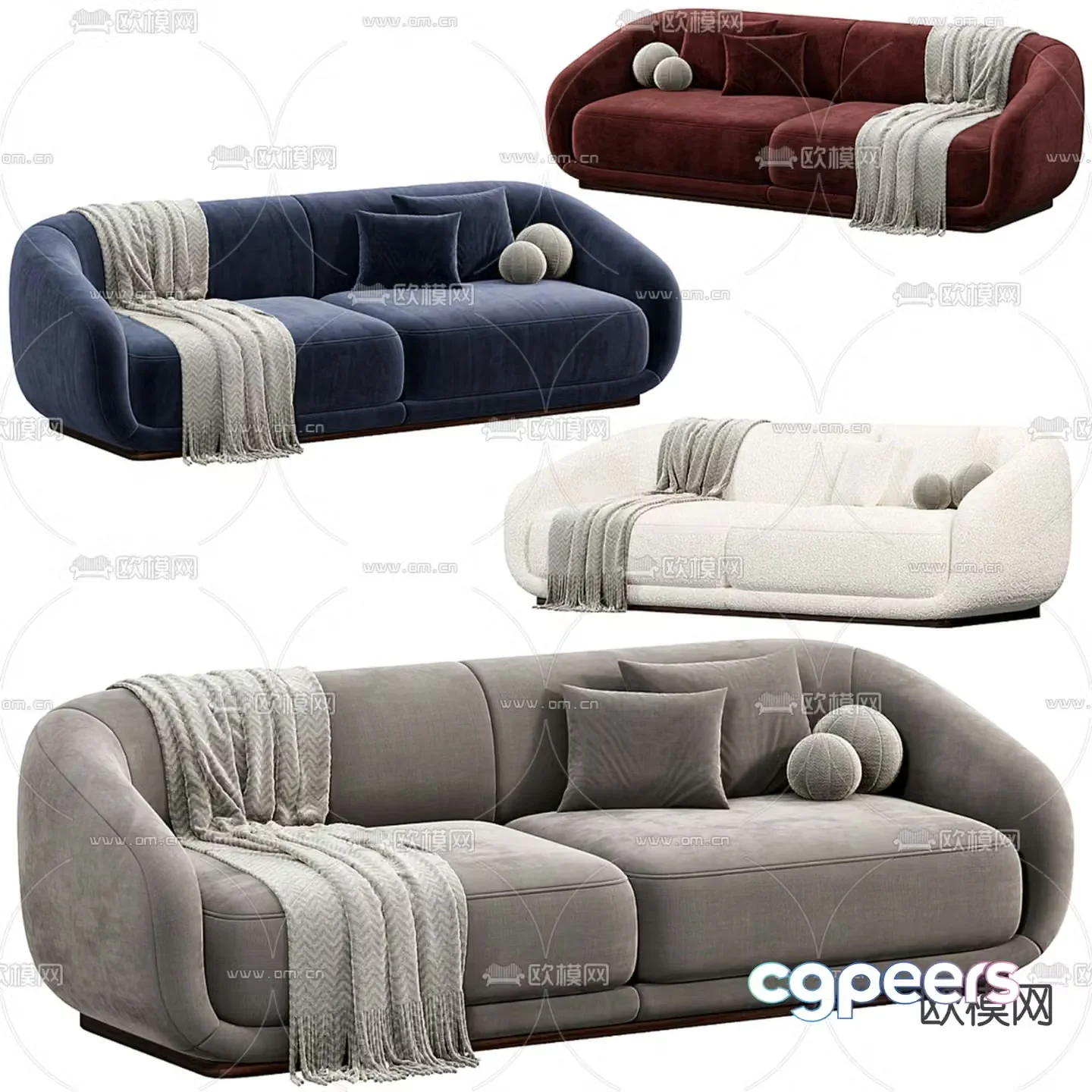 Double sofa upholstered sofa bench sofa 3d model