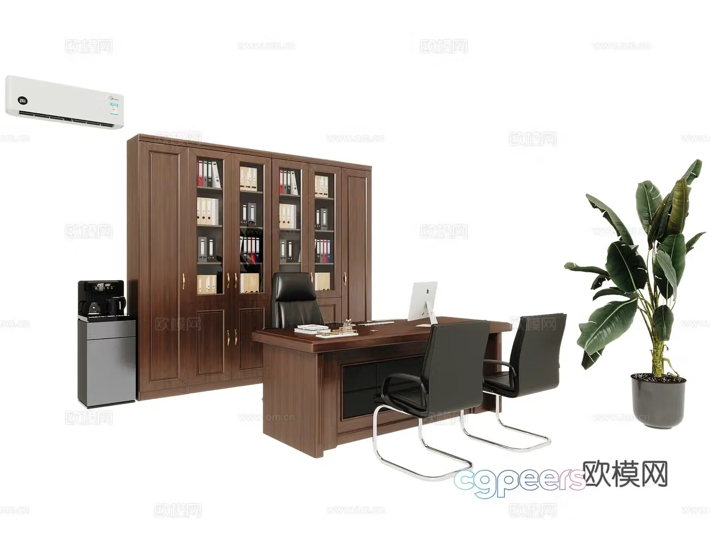 Office desk chair cabinet combination 3D model