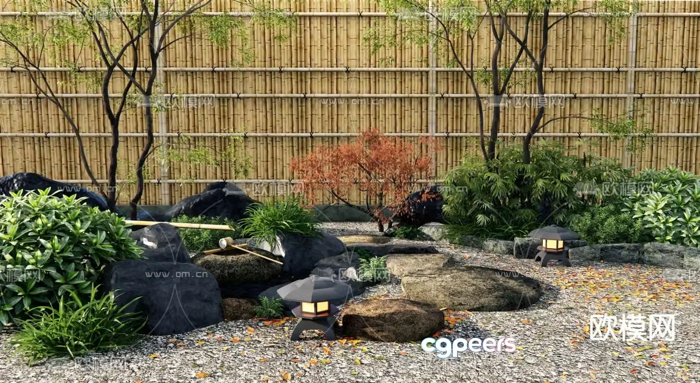 Dry landscape landscape plant landscaping flowing water bowl 3D model