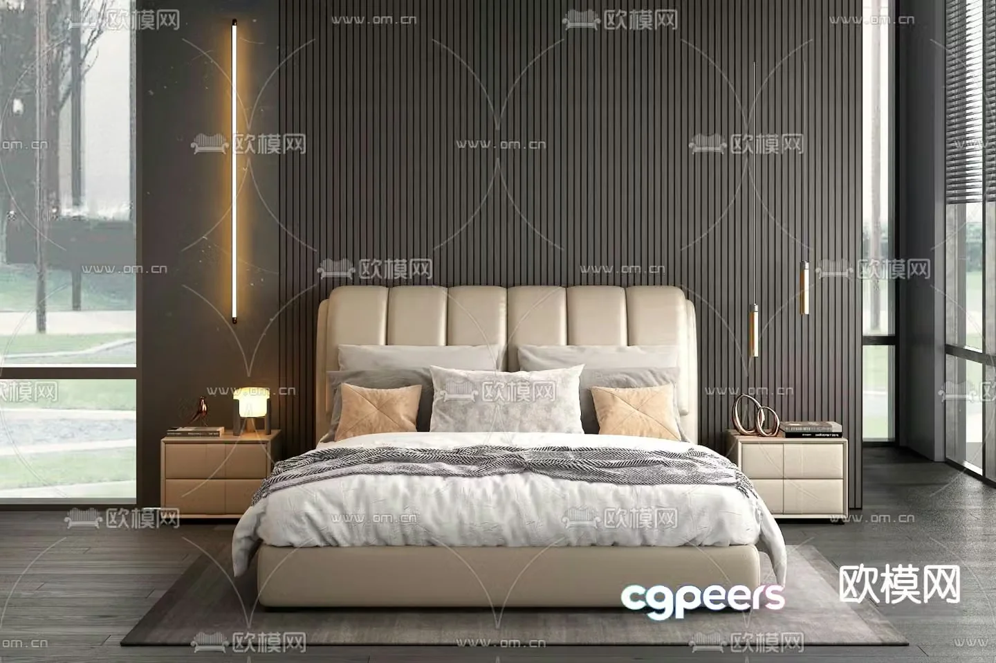 Leather double bed 3d model