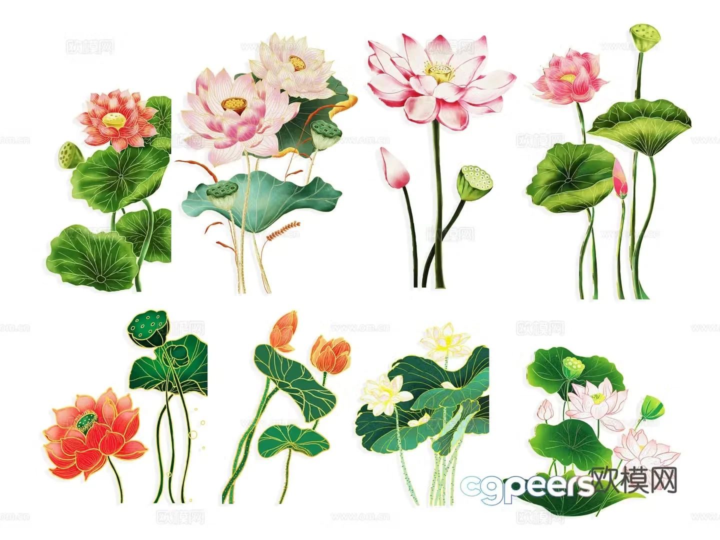 National tide carving plant silhouette lotus lotus leaves flowers national style carp fish 3d model