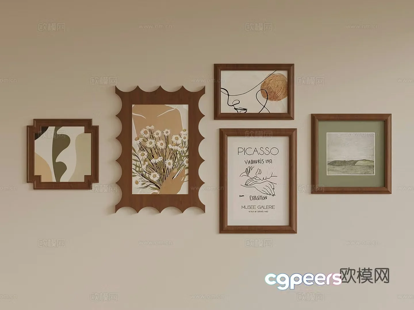 French medieval style decorative paintings hanging painting combination 3D model