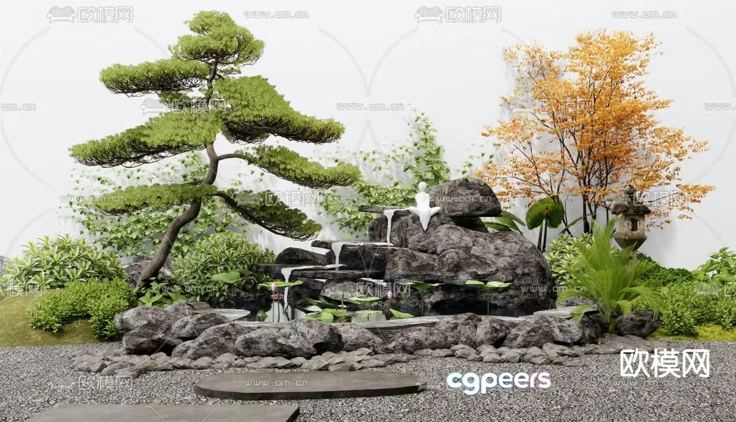 New Chinese style rockery waterscape falling water landscape landscape sketch 3D model