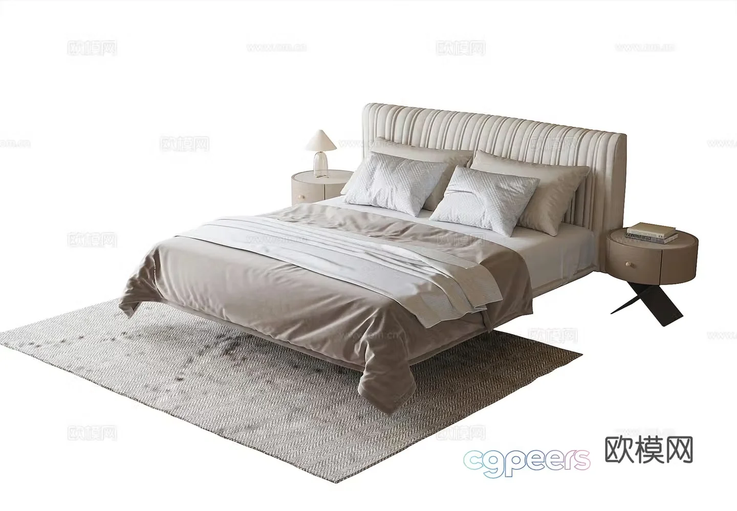 French double bed bedside table 3d model
