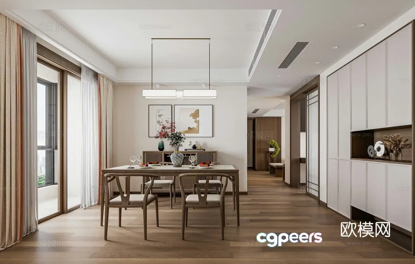 New Chinese style living and dining room 3D model