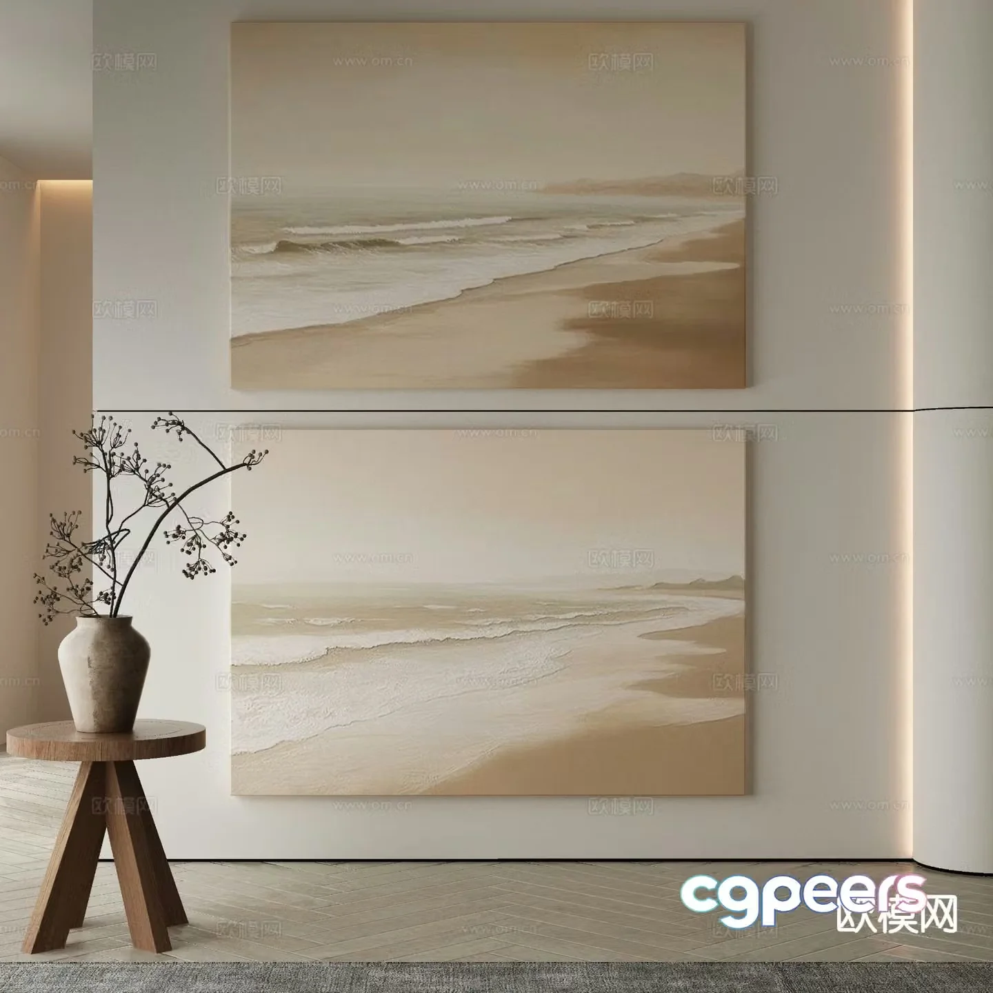 Wabi Sabi Art Painting Beach Painting Decorative Painting 3D Model