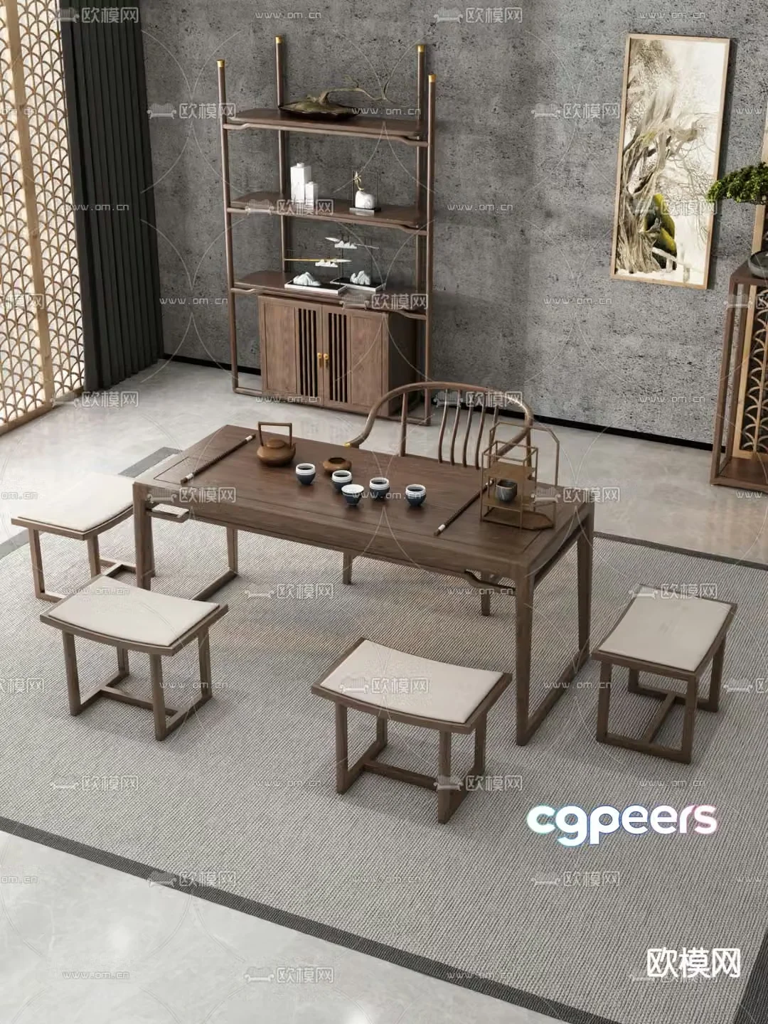 Chinese desk tea table 3d model