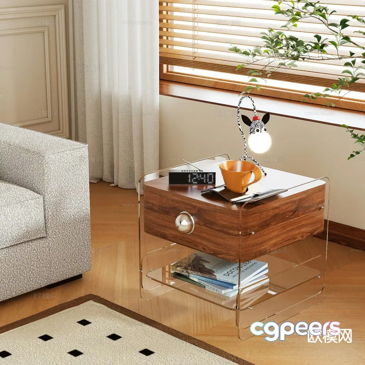 Log style bedside table 3d model